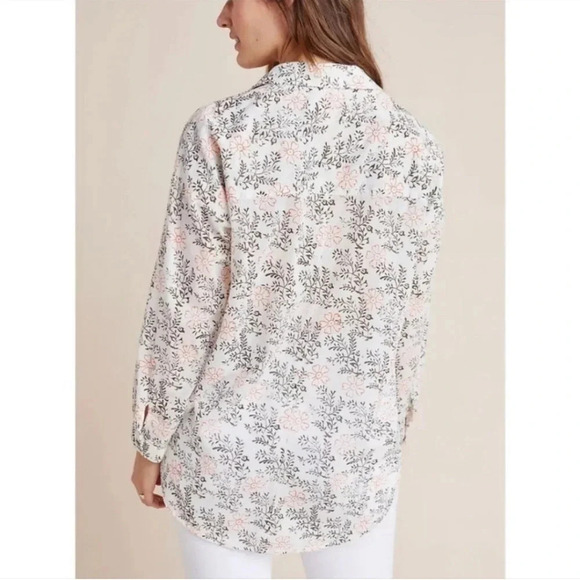 Anthropologie Enchanted Oversized Cotton Cream Floral Button Up Shirt size M/L - Picture 2 of 11